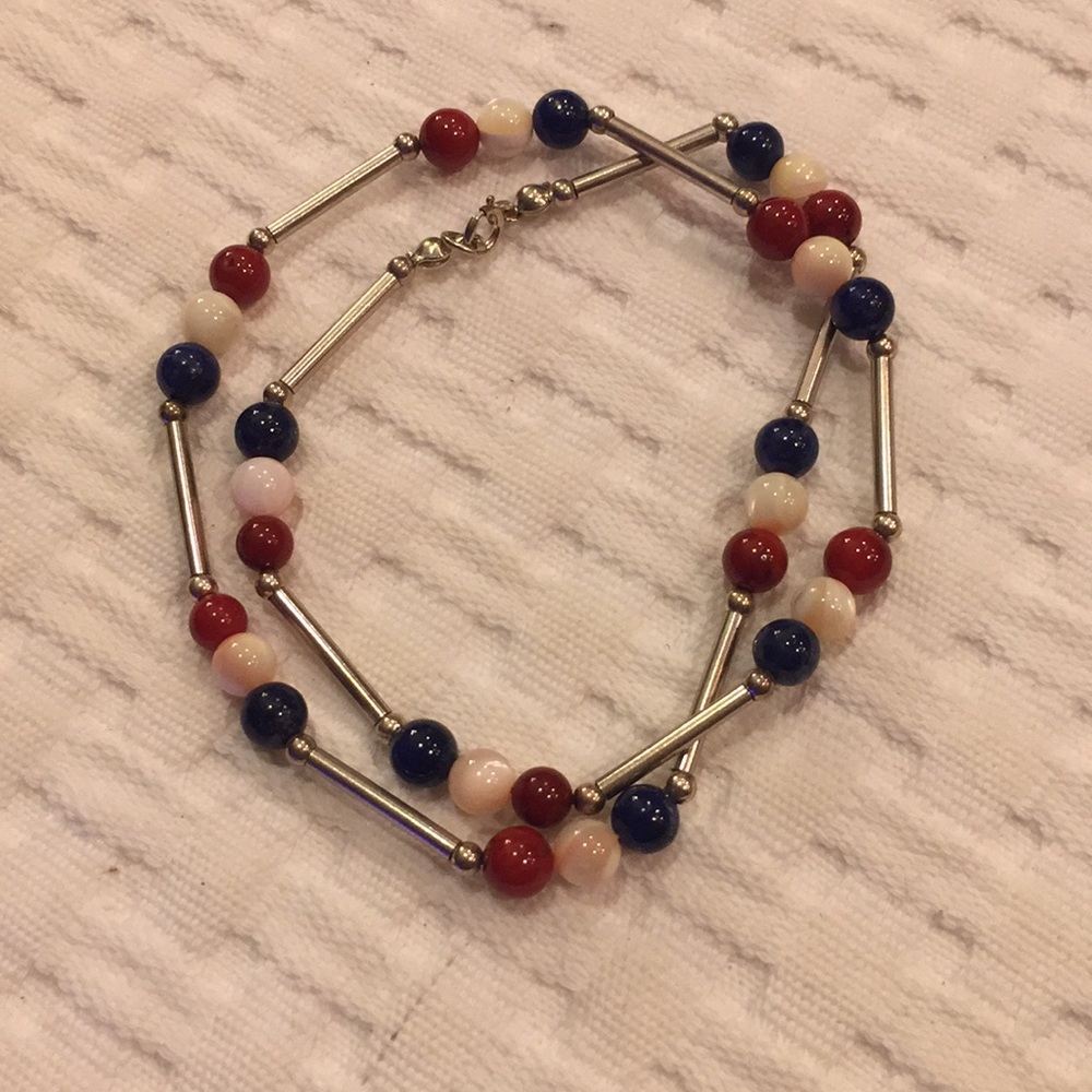Lapis coral and moonstone sterling silver choker - Picture 3 of 5